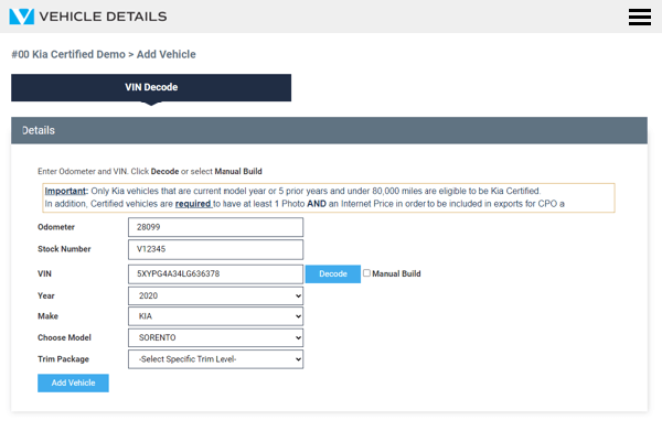 Vehicle Details Add Vehicle