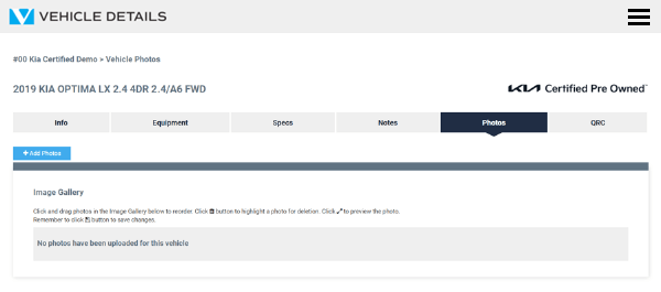 Vehicle Photos Screen